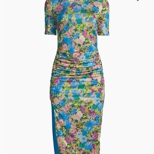 Black Halo Delina Ruched Floral-Print Sheath Midi Dress Size 12